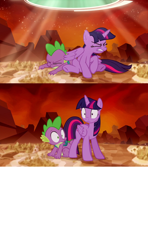 Size: 640x1080 | Tagged: safe, imported from derpibooru, screencap, spike, twilight sparkle, alicorn, pony, the cutie re-mark, alternate timeline, female, mare, meme, tirek's timeline, twilight sees the future, twilight sparkle (alicorn)