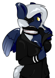 Size: 1379x1972 | Tagged: safe, artist:lucky-jacky, imported from derpibooru, oc, oc only, oc:8-bit symphony, anthro, pegasus, commission, kaneki ken, solo, tokyo ghoul