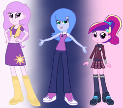 Size: 952x838 | Tagged: safe, artist:sunset-sunrize, imported from derpibooru, princess cadance, princess celestia, princess luna, equestria girls, friendship games, clothes, crystal prep academy uniform, dean cadance, pink-mane celestia, principal celestia, school uniform, vice principal luna, young cadance, young celestia, young luna, younger