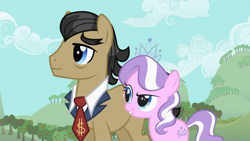 Size: 1366x768 | Tagged: safe, imported from derpibooru, screencap, diamond tiara, filthy rich, earth pony, pony, family appreciation day, dollar sign, father and child, father and daughter, female, male