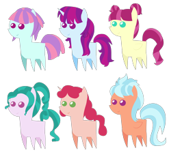 Size: 3182x3000 | Tagged: safe, artist:berrypunchrules, imported from derpibooru, alizarin bubblegum, frosty orange, majorette, mystery mint, sunny flare, sweeten sour, earth pony, pegasus, pony, unicorn, equestria girls, friendship games, azura, background human, equestria girls ponified, pointy ponies, ponified, simple background, transparent background