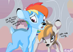 Size: 1024x724 | Tagged: dead source, safe, artist:mistydash, imported from derpibooru, rainbow dash, oc, oc:misty, deer, bambi, cute, dashabetes, deerified, disney, rainbow deer, species swap, style emulation