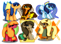 Size: 2338x1700 | Tagged: safe, artist:t-mack56, imported from derpibooru, big macintosh, cheese sandwich, doctor whooves, flash sentry, soarin', time turner, trenderhoof, flare warden, glide, grilled cheese (r63), macareina, rule 63, trend setter