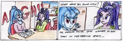 Size: 2293x766 | Tagged: safe, artist:40kponyguy, derpibooru exclusive, imported from derpibooru, aria blaze, sonata dusk, equestria girls, christmas, christmas tree, comic, spit take, traditional art, wip