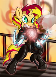 Size: 1939x2656 | Tagged: safe, artist:brother orin, imported from derpibooru, sunset shimmer, cyborg, pony, unicorn, equestria girls, crossover, female, fulgore, killer instinct, solo