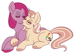 Size: 645x472 | Tagged: safe, artist:lulubell, imported from derpibooru, pinkie pie, oc, oc:lulubell, bubble berry, bubblini davinci berry, canon x oc, female, kissing, male, pinkamena diane pie, rule 63, shipping, simple background, straight, transparent background