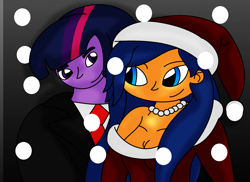 Size: 2338x1700 | Tagged: safe, artist:t-mack56, imported from derpibooru, flash sentry, twilight sparkle, equestria girls, 1000 hours in ms paint, christmas, dusk shine, duskflare, equestria guys, female, flare warden, flashlight, male, ms paint, rule 63, shipping, snow, straight