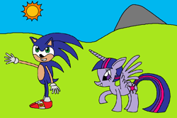 Size: 1024x681 | Tagged: safe, artist:killerbug2357, imported from derpibooru, twilight sparkle, alicorn, pony, 1000 hours in ms paint, crossover, female, mare, ms paint, sonic the hedgehog, sonic the hedgehog (series), sun, twilight sparkle (alicorn), why does op even try?