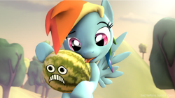 Size: 1920x1080 | Tagged: source needed, safe, artist:sachapony, imported from derpibooru, rainbow dash, 3d, food, watermelon