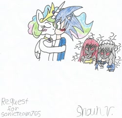 Size: 1619x1570 | Tagged: safe, artist:shawnventura, imported from derpibooru, princess celestia, anthro, human, crossover, erza scarlet, erza scarlett, fairy tail, grayfia lucifuge, highschool dxd, humanized, request, shipping, sonic the hedgehog, sonic the hedgehog (series), soniclestia