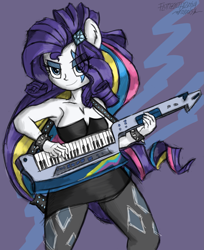Size: 1447x1777 | Tagged: safe, artist:flutterthrash, imported from derpibooru, rarity, equestria girls, rainbow rocks, armpits, female, keytar, looking at you, musical instrument, ponied up, solo