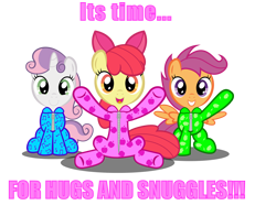 Size: 2440x1820 | Tagged: safe, artist:spellboundcanvas, imported from derpibooru, apple bloom, scootaloo, adorabloom, bronybait, clothes, cute, cutealoo, cutie mark crusaders, diasweetes, footed sleeper, pajamas, weapons-grade cute