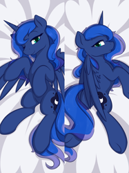 Size: 800x1067 | Tagged: safe, artist:theparagon, imported from derpibooru, princess luna, alicorn, pony, bedroom eyes, body pillow, body pillow design, butt, cute, female, looking at you, mare, one eye closed, plot, smiling, solo