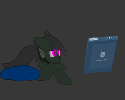 Size: 1280x1024 | Tagged: safe, artist:askhypnoswirl, imported from derpibooru, oc, oc only, oc:maraco arco, hologram, lonely, pillow, prone, solo, tumblr