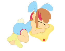 Size: 1013x788 | Tagged: safe, artist:the-crusader-network, imported from derpibooru, apple bloom, human, adorabloom, bunny costume, bunny ears, clothes, cute, diaper, female, humanized, onesie, poofy diaper, sleeping, solo