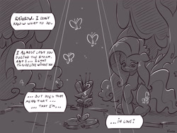 Size: 4000x3000 | Tagged: safe, artist:dilarus, deleted from derpibooru, imported from derpibooru, fluttershy, comic:the best of intentions, comic, everfree forest, grayscale, monochrome, solo