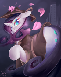 Size: 1280x1600 | Tagged: safe, artist:aquaticsun, imported from derpibooru, rarity, pony, unicorn, rarity investigates, detective rarity, female, flower petals, solo