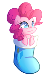 Size: 1101x1838 | Tagged: safe, artist:drawntildawn, imported from derpibooru, pinkie pie, christmas, christmas stocking, cute, diapinkes, female, solo