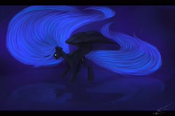 Size: 2560x1690 | Tagged: safe, artist:nightskrill, imported from derpibooru, princess luna, female, looking down, reflection, solo, spread wings, stars