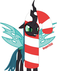 Size: 1279x1604 | Tagged: safe, artist:roger334, imported from derpibooru, queen chrysalis, candy, candy cane, female, food, hearth's warming eve, inkscape, parody, ponyscape, simple background, solo, transparent background, vector