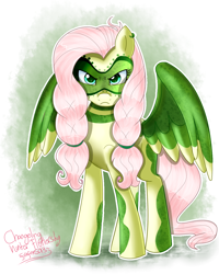 Size: 1024x1280 | Tagged: safe, artist:mlp-firefox5013, imported from derpibooru, fluttershy, pegasus, pony, the cutie re-mark, alternate timeline, braid, chrysalis resistance timeline, ear piercing, female, frown, looking at you, mare, piercing, solo, spread wings, standing, tribalshy, wings