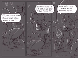 Size: 4000x3000 | Tagged: safe, artist:dilarus, deleted from derpibooru, imported from derpibooru, fluttershy, zecora, zebra, comic:the best of intentions, comic, everfree forest, grayscale, monochrome