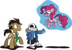 Size: 1024x720 | Tagged: safe, artist:ilovegir64, imported from derpibooru, doctor whooves, pinkie pie, time turner, pony, crossover, male, sans (undertale), simple background, stallion, transparent background, undertale