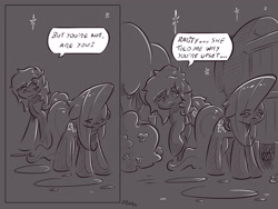 Size: 4000x3000 | Tagged: safe, artist:dilarus, deleted from derpibooru, imported from derpibooru, fluttershy, rainbow dash, comic:the best of intentions, comic, grayscale, monochrome