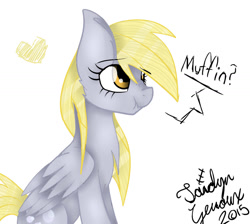 Size: 1024x916 | Tagged: safe, artist:jaidyn-fangtrap, imported from derpibooru, derpy hooves, pegasus, pony, bronybait, cute, female, heart, mare, scrunchy face, simple background, sitting, solo