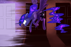 Size: 1280x855 | Tagged: safe, artist:underpable, imported from derpibooru, princess luna, just another luna blog, door, female, solo, surprised