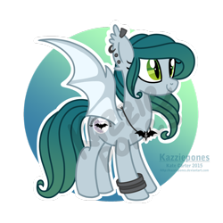 Size: 1024x1024 | Tagged: safe, artist:kazziepones, imported from derpibooru, oc, oc only, oc:nightengale dusk, bat pony, pony, bat pony oc, ear piercing, earring, necklace, piercing, simple background, solo, transparent background, watermark, wristband