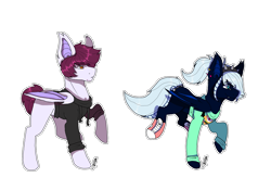 Size: 2000x1400 | Tagged: safe, artist:cc-wolfie, imported from derpibooru, oc, oc only, oc:eclipse, oc:jackson star, bat pony, pony, clothes, converse, ear piercing, headband, hoodie, piercing, shoes, sweater