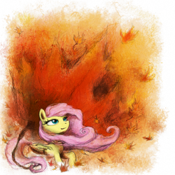 Size: 800x800 | Tagged: safe, artist:hewison, imported from derpibooru, fluttershy, female, leaves, solo