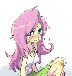 Size: 451x477 | Tagged: safe, artist:baekgup, imported from derpibooru, fluttershy, equestria girls, blood, clothes, crying, female, injured, sleeveless, solo, tanktop, tears of pain