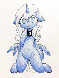 Size: 768x1024 | Tagged: dead source, safe, artist:yukimaki, imported from derpibooru, princess luna, belly button, cute, female, floppy ears, solo, traditional art