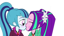 Size: 1366x768 | Tagged: safe, artist:sunsetwishesmlp, imported from derpibooru, aria blaze, sonata dusk, equestria girls, arisona, blushing, duo, female, kiss on the lips, kissing, lesbian, shipping