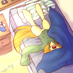 Size: 2000x2000 | Tagged: safe, artist:silverfox057, imported from derpibooru, oc, oc only, oc:silverblaze, blanket, sleeping, solo