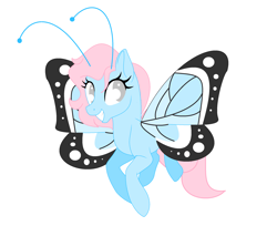 Size: 2369x1929 | Tagged: safe, artist:turtlezgomoo, imported from derpibooru, oc, oc only, butterfly, butterfly pony, original species, adoptable, butterfly wings, flying, grin, simple background, smiling, solo, transparent background