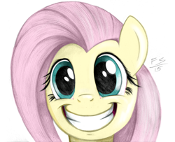 Size: 876x713 | Tagged: safe, artist:fladdrarblyg, artist:flutterstormreturns, deleted from derpibooru, imported from derpibooru, fluttershy, a bird in the hoof, grin, looking at you, scene interpretation, smiling, solo