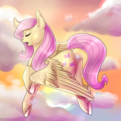 Size: 700x700 | Tagged: safe, artist:sage-tanuki, imported from derpibooru, fluttershy, cloud, cloudy, eyes closed, female, flying, sky, solo