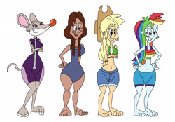 Size: 2297x1601 | Tagged: safe, artist:hunterxcolleen, imported from derpibooru, applejack, rainbow dash, human, equestria girls, belly button, bikini, bikini top, clothes, crossover, dorothy gale, feet, geronimo stilton, humanized, legends of oz, shorts, swimsuit, thea stilton