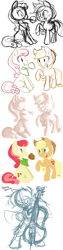 Size: 565x2256 | Tagged: safe, artist:php27, imported from derpibooru, apple bumpkin, applejack, octavia melody, apple family member, bow, caramel apple (food), cello, mouth hold, musical instrument, sketch