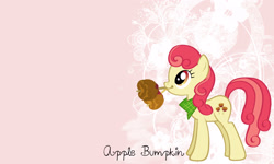 Size: 3000x1800 | Tagged: safe, artist:kelseysparrow67, artist:solusjbj, imported from derpibooru, apple bumpkin, apple family member, caramel apple (food), mouth hold, solo, vector, wallpaper