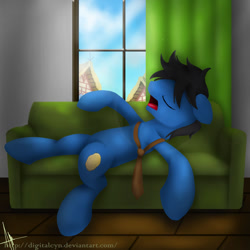 Size: 1024x1024 | Tagged: safe, artist:digitalcyn, imported from derpibooru, oc, oc only, oc:couch potato, commission, couch, necktie, sleeping