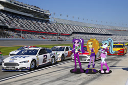 Size: 1024x683 | Tagged: safe, imported from derpibooru, adagio dazzle, aria blaze, sonata dusk, equestria girls, rainbow rocks, brad keselowski, brian scott, car, david ragan, equestria girls in real life, ford, ford fusion, joey logano, justin allgaier, kurt busch, mike wallace, motorsport, nascar, paul menard, photo, race track, racecar, ryan blaney, sam hornish jr, the dazzlings, vector