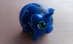 Size: 3264x1952 | Tagged: safe, artist:fuzzbird, imported from derpibooru, princess luna, craft, female, piggy bank, sculpture, solo