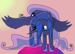 Size: 1024x731 | Tagged: safe, artist:sofilut, imported from derpibooru, princess luna, female, solo, spread wings