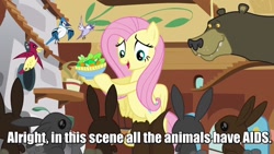 Size: 1280x720 | Tagged: safe, imported from derpibooru, fluttershy, harry, aids, animal, hiv, image macro, man in a box (the movie), meme, none piece, one piece