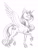 Size: 1023x1330 | Tagged: safe, artist:baron engel, imported from derpibooru, princess cadance, eyes closed, female, monochrome, pencil drawing, raised hoof, solo, spread wings, traditional art