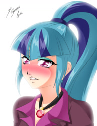 Size: 2153x2786 | Tagged: safe, artist:shinta-girl, imported from derpibooru, sonata dusk, equestria girls, blushing, female, human coloration, humanized, pendant, ponytail, solo